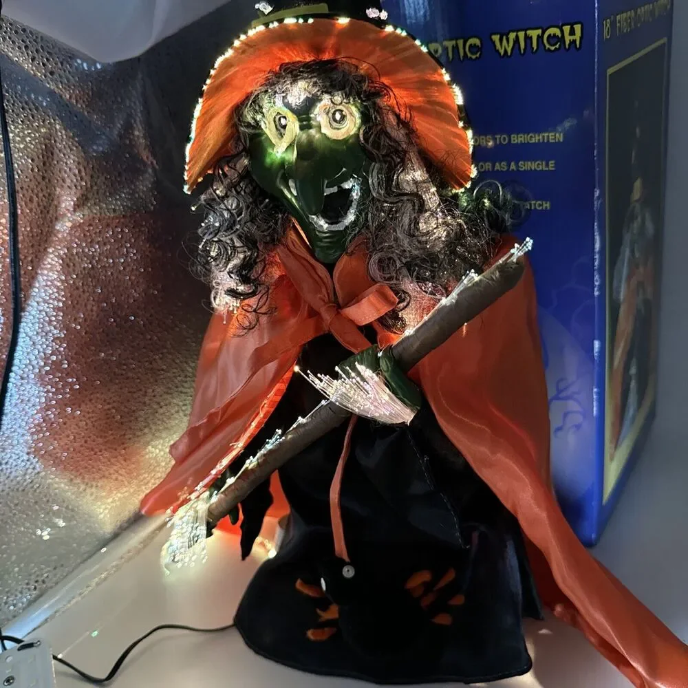 VINTAGE Fiber Optic Halloween Witch Light‎ Up Lamp Decor 18
